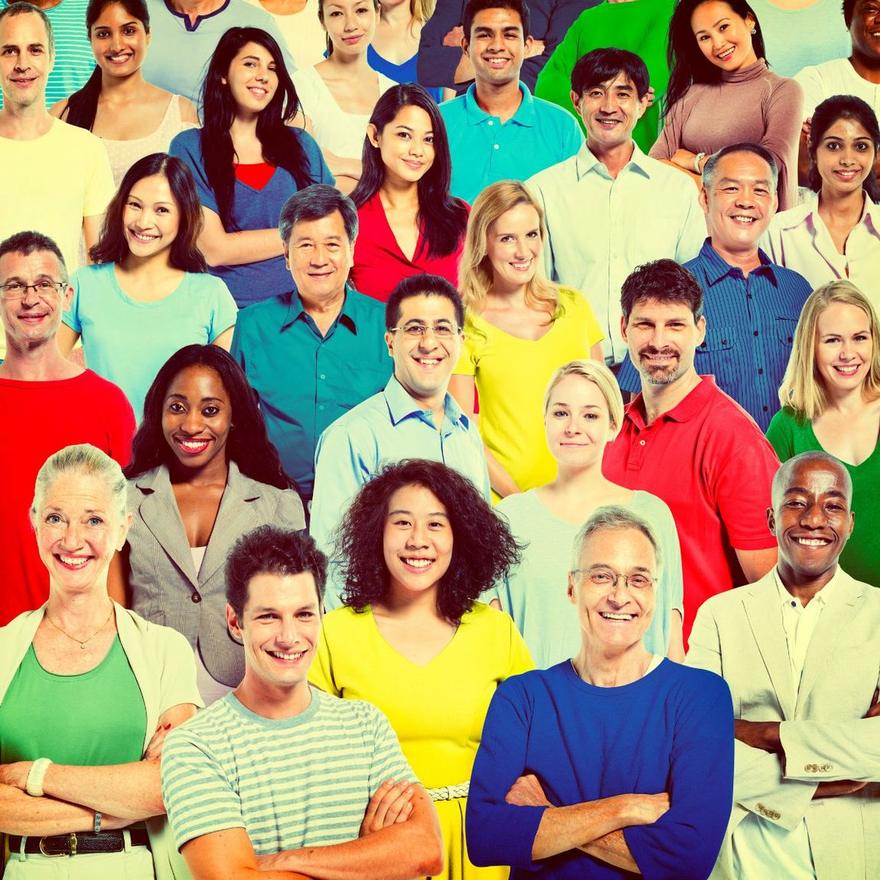 A large group of people of many nationalities and ages